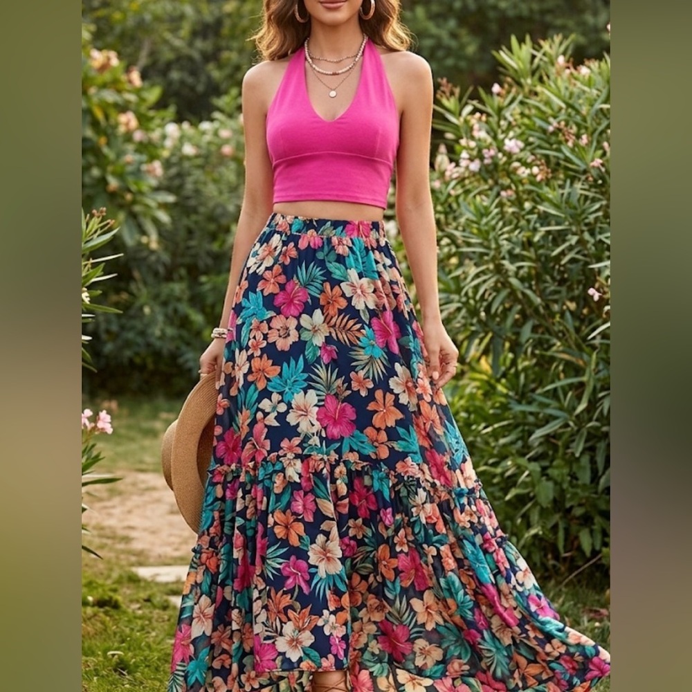 Hollister Hot Pink Cropped Halter Top with V-Neck